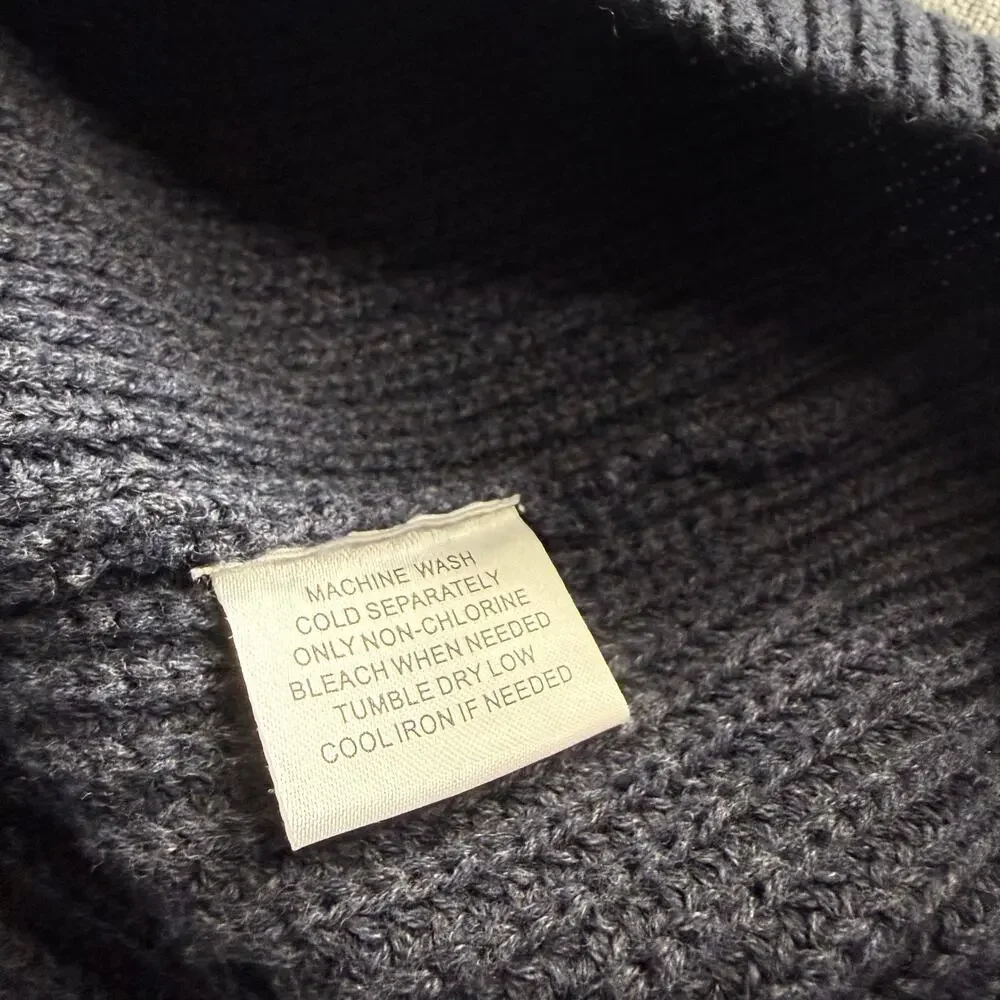 Weatherproof Vintage Men's Size M Navy Blue 100% Cotton Mock Neck Button Sweater